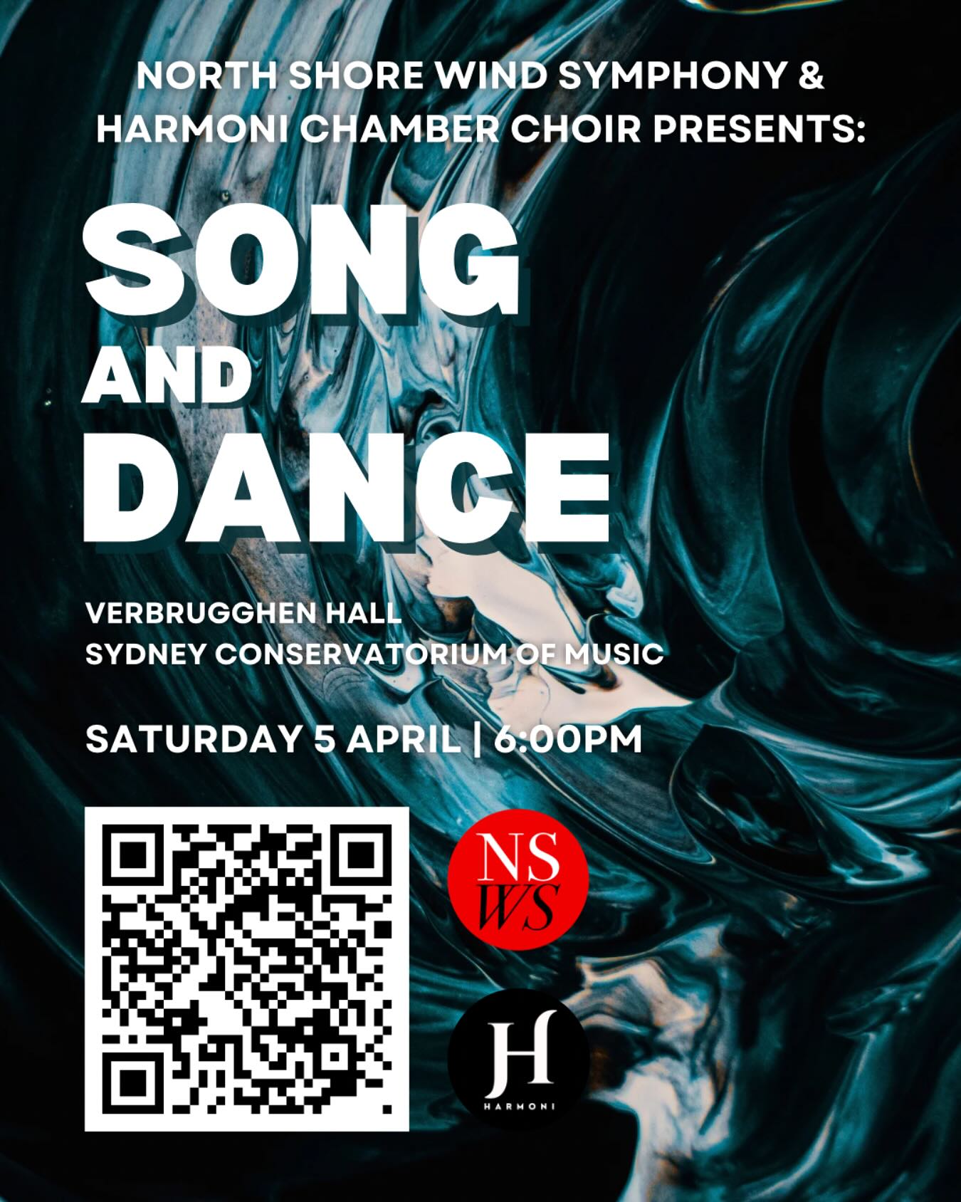 Song and Dance concert poster, North Shore Wind Symphony and Harmoni Chamber Choir